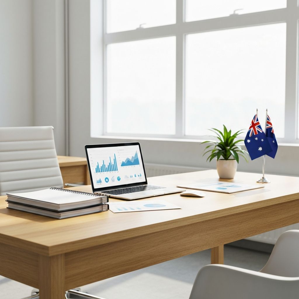 Professional mortgage consultation office with financial documents and a laptop